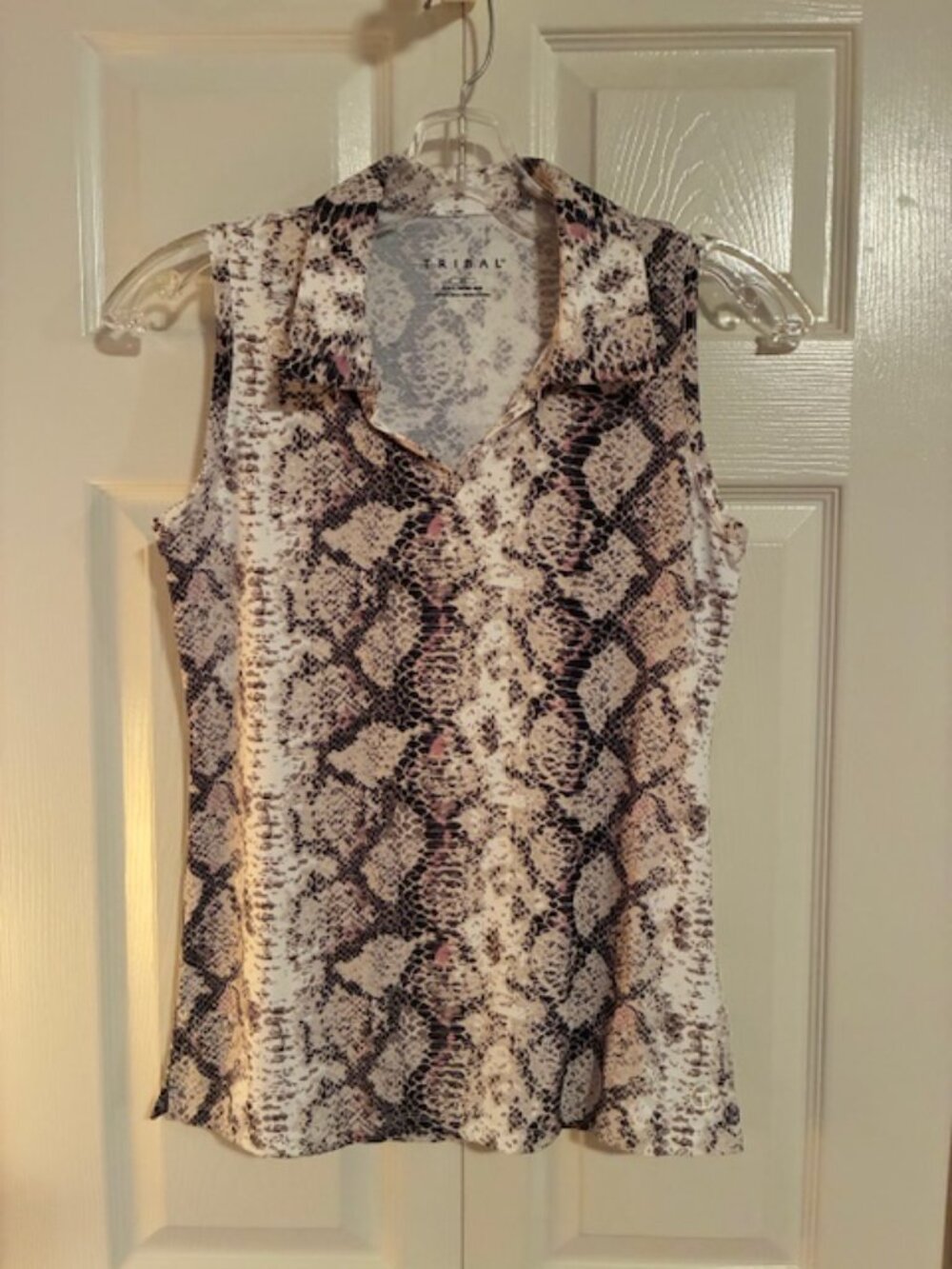 NWT Tribal Size S Pink Snakeskin Sleeveless Collar Golf Polo Top